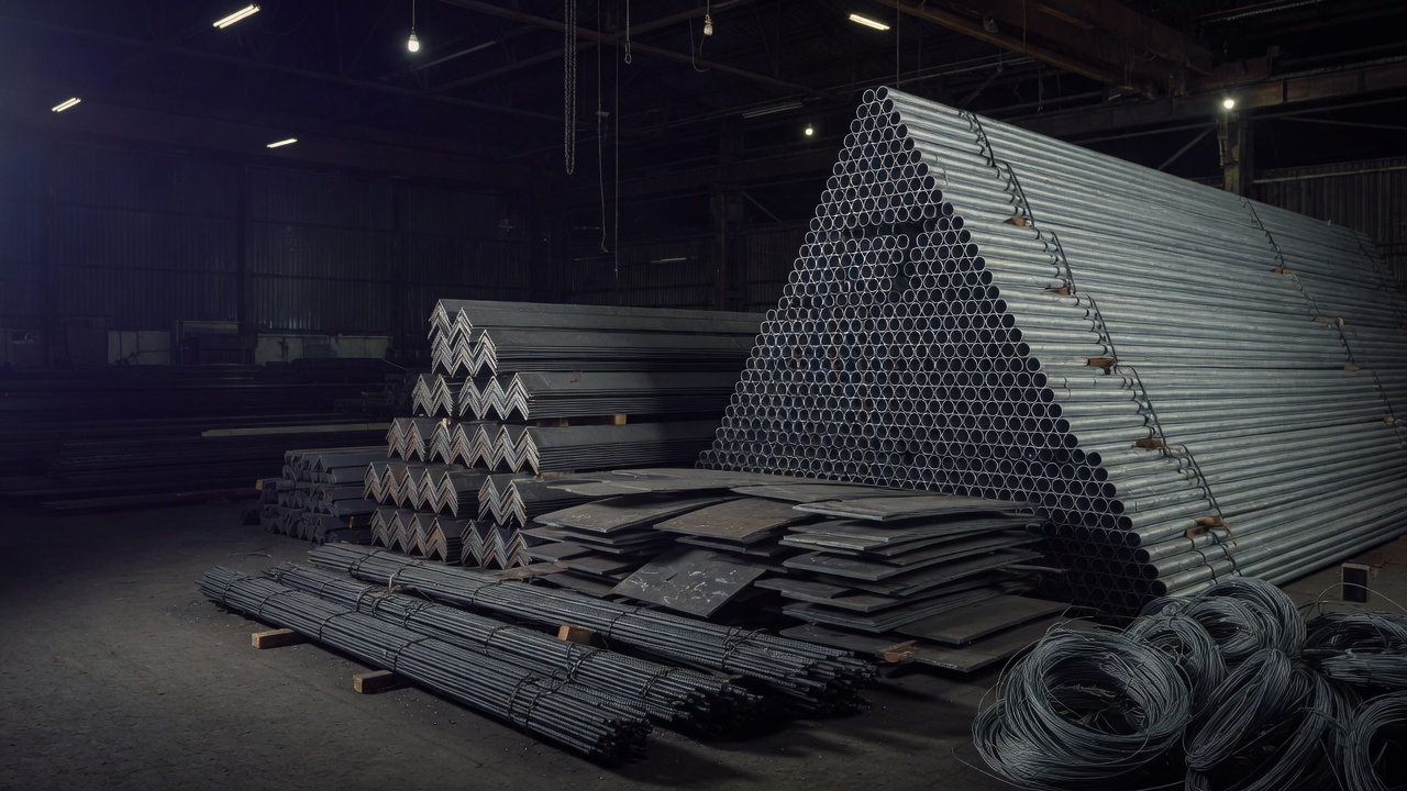 GI pipes, steel bars, angles, plates and construction materials